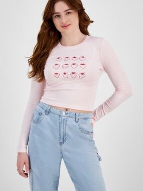 Just Polly Juniors' Graphic Long-Sleeve Tee - Ballet Slippers Size L NWT